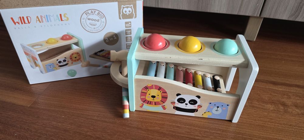 Brinquedo de madeira 2 em 1 – Bolas e Xilofone (Wild Animals)