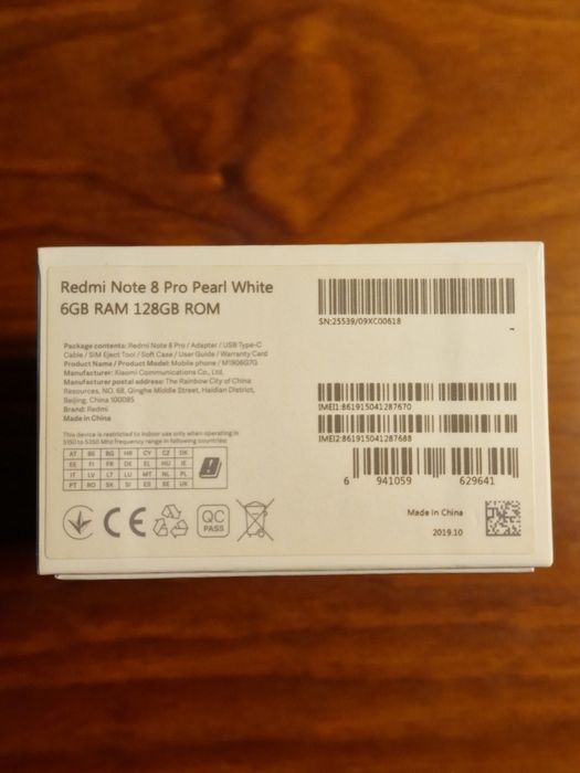 Redmi note 8 pro 6GB Ram 128 GB ROM Pearl White