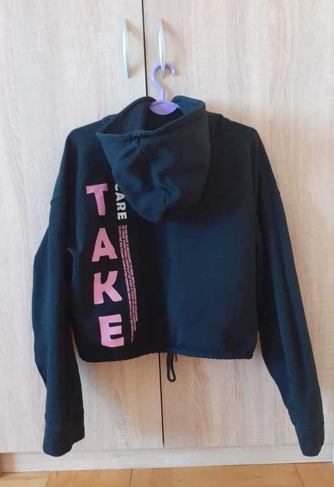 36 38 40 Bluza z kapturem krótka crop nadruk napis oversize unikat Envii