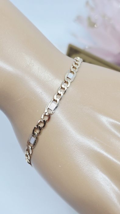 Złota bransoletka splot figaro z blaszką próba 585 14k Używane