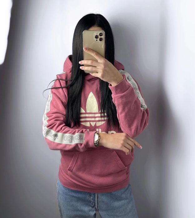 Худі adidas з лампасами адідас кофта оверсайз толстовка рожева біг лог