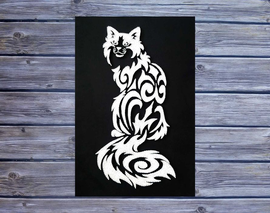 Картина Белый Кот, Стринг Арт кот, Декор в дом, Черно белое панно