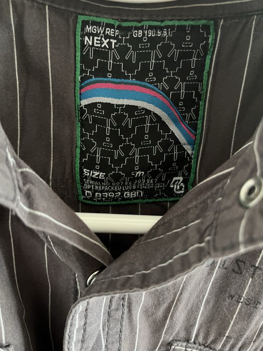 Next size M koszula męska szara w prążki pagony kieszenie naszywki