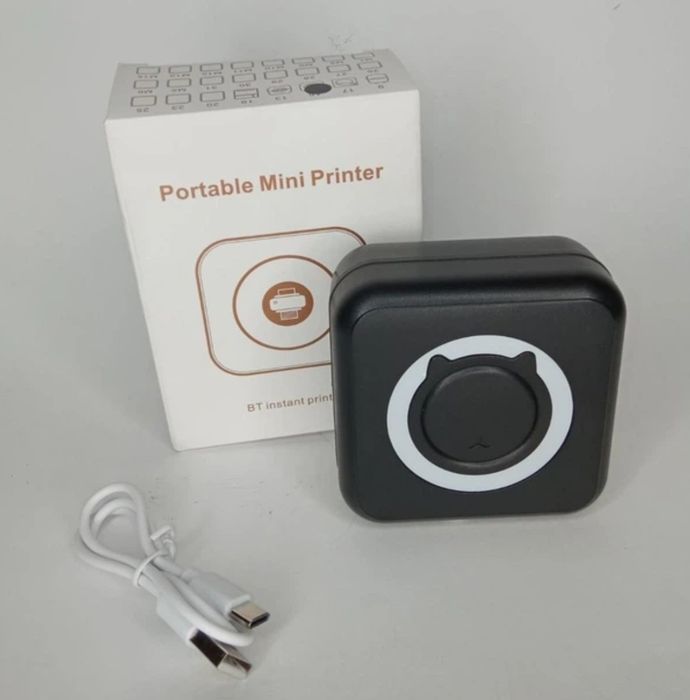Портативный термопринтер Mini Printer C15 для печати со смартфона без заправки чернил Черный