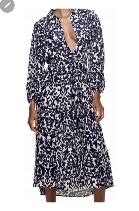 Sukienka midi Zara 44 xxl długi rękaw viscose koszulowa szmizjerka