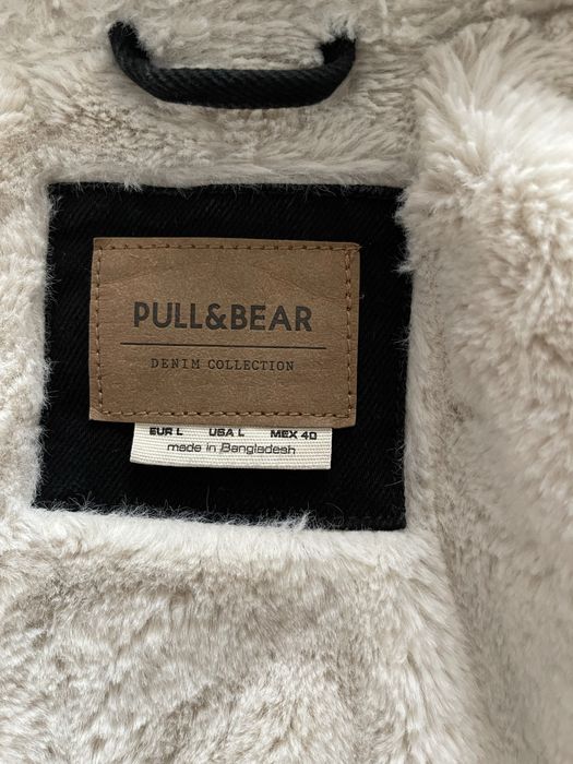 Blusão de sarja preta forrado a pelucia perola pull & bear
