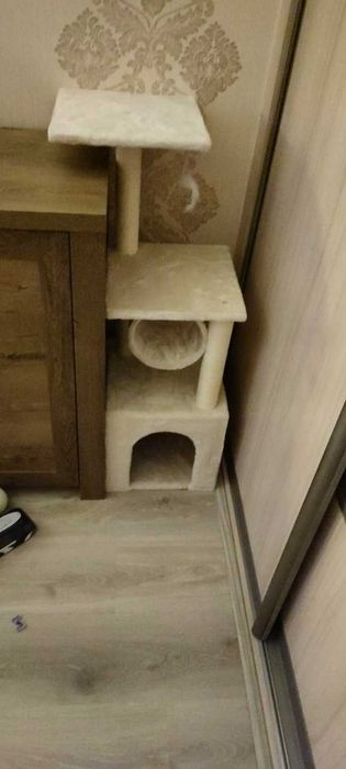 Wysoki drapak legowisko słupek do drapania, wieża do kota beżowy