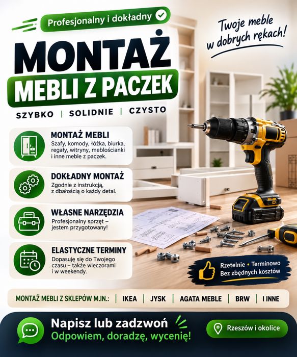 Montaż mebli z paczek - Rzeszów i okolice