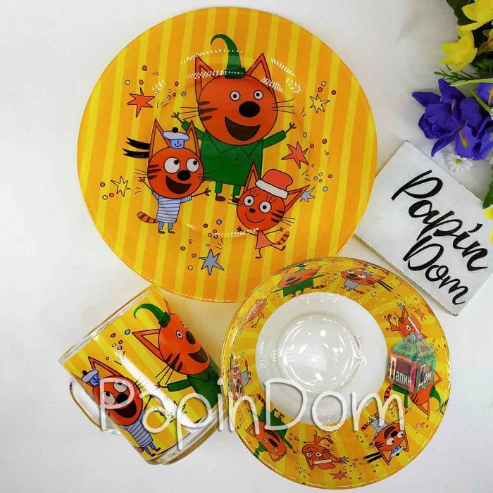 Набор детской посуды мультики Майнкрафт, БравлСтарс Три кота, Молния