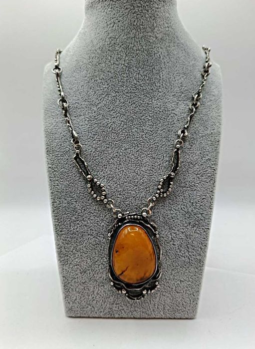 Srebrny naszyjnik z bursztynem vintage 57,54 g