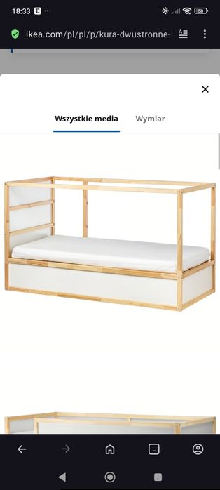 Łóżko piętrowe Ikea kura drewniane stelaż