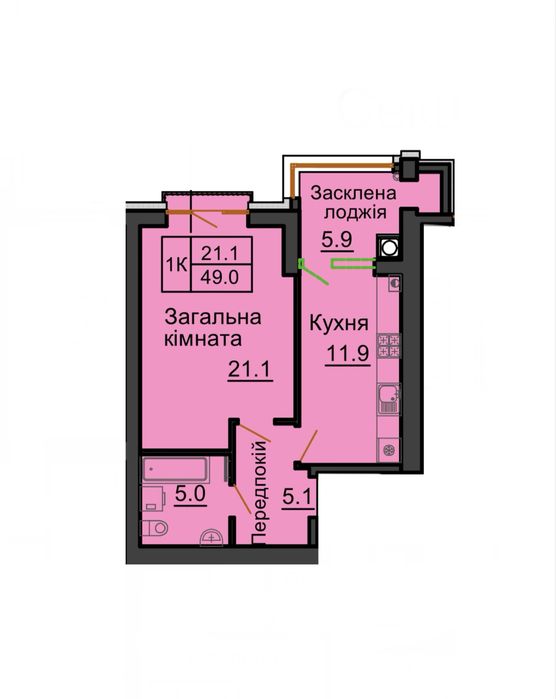 Без комісії продаж однокімнатної квартири 49 м2 в ЖК Софія Роял від Мартинова А.М.