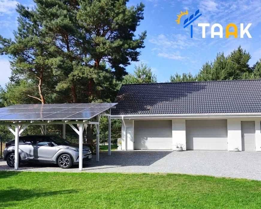 Drewniana Wiata Carport Altana fotowoltaiczna 10 kWp + magazyn 15 kWh