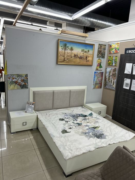 Ліжко  якісне міцне на 160 кремове крашене МДФ  з нішею і механізмом