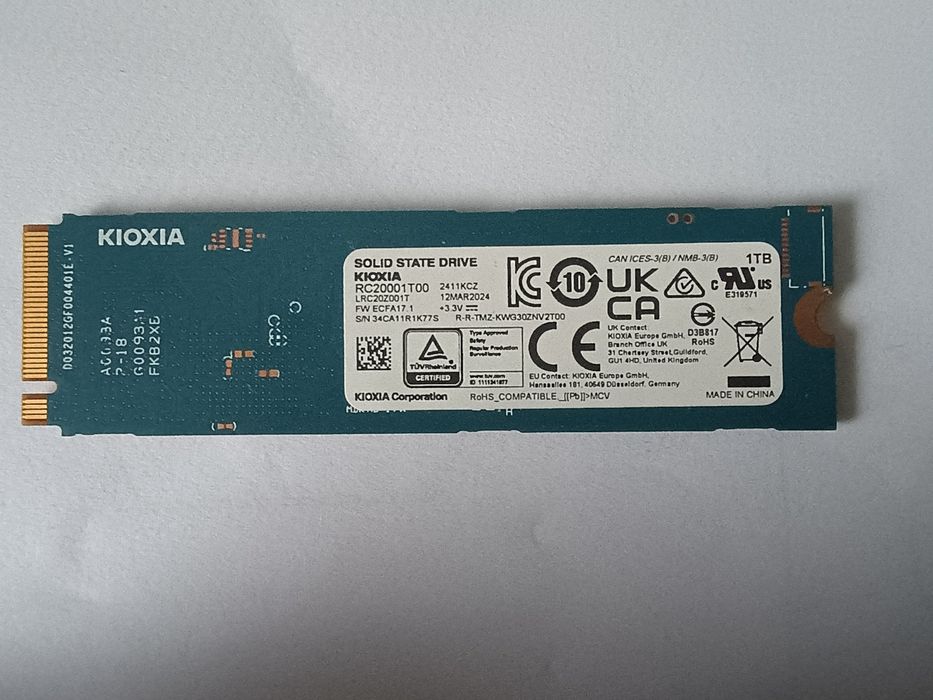 Dysk SSD  Kioxia 1TB M.2 PCIe 3.0 NVMe Exceria G2   GWARANCJA do 2029r.