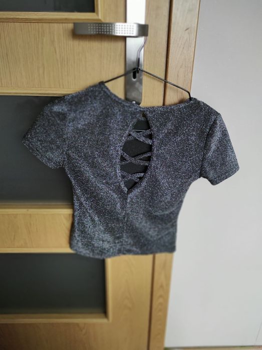 Zestaw bluzka srebrna nitką i spodnie brokatowe