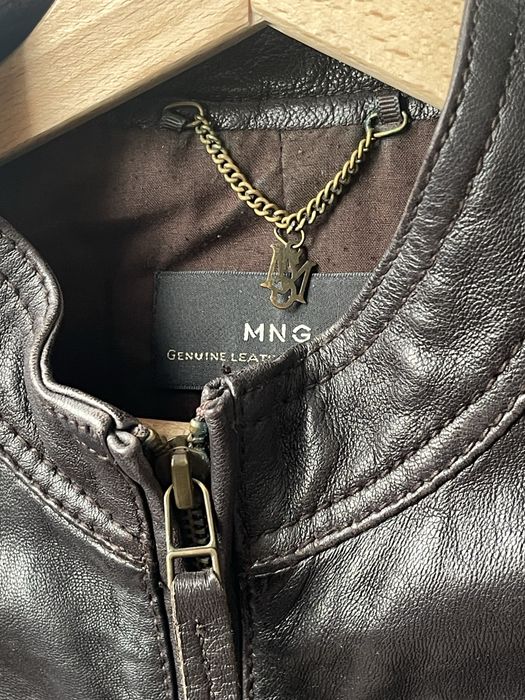 Kurtka skórzana Mango na zamek brązowa