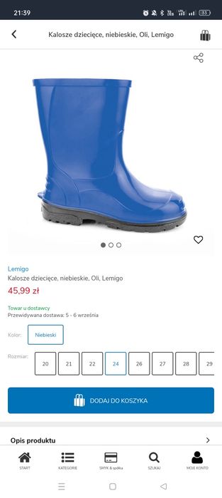 Kalosze niebieskie, rozmiar 24, Lemigo
