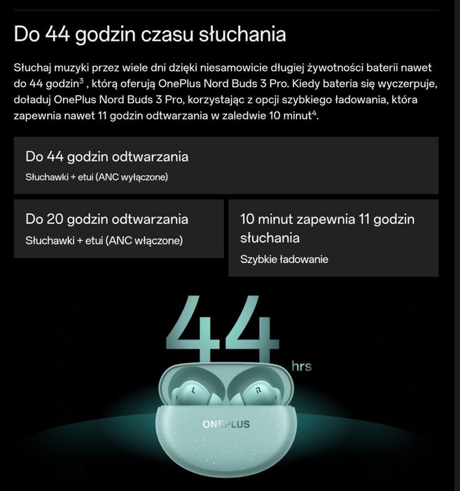 OnePlus Nord Buds 3 Pro NOWE, 44h słuchania,  ANC