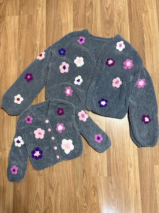 Плюшевий/вящаний кардиган мама 46/50р,дитина 5-7р.ручна робота, нові