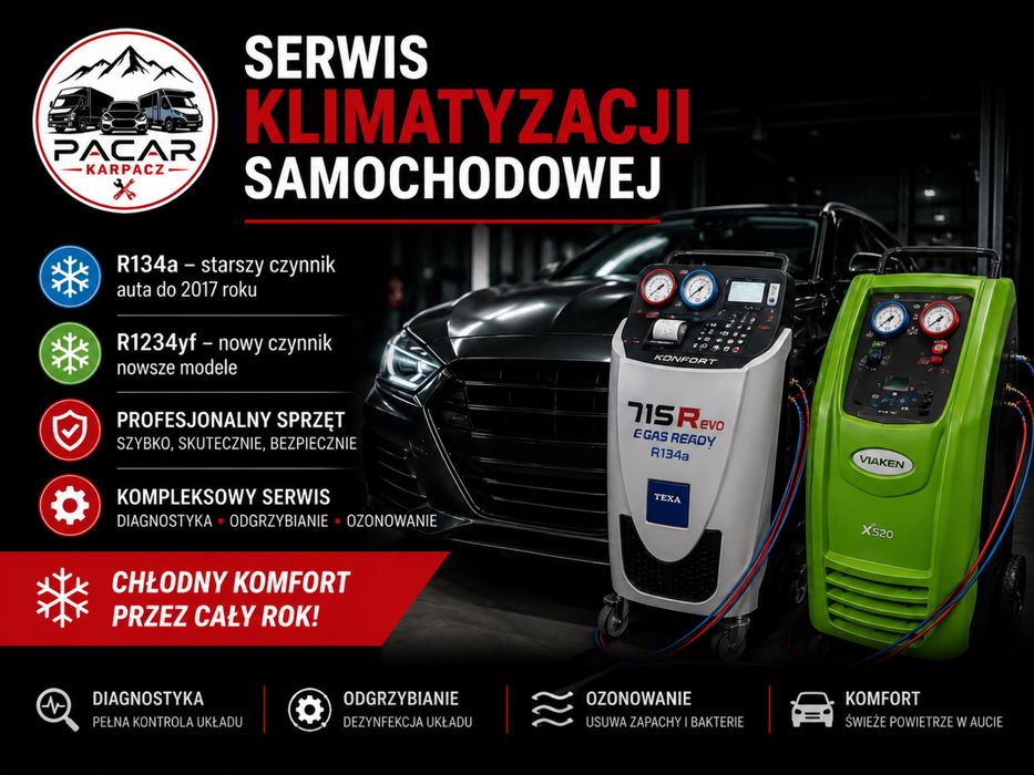 Serwis Klimatyzacji Samochodowej R134a / R1234yf | Ozonowanie | Odgrzybianie