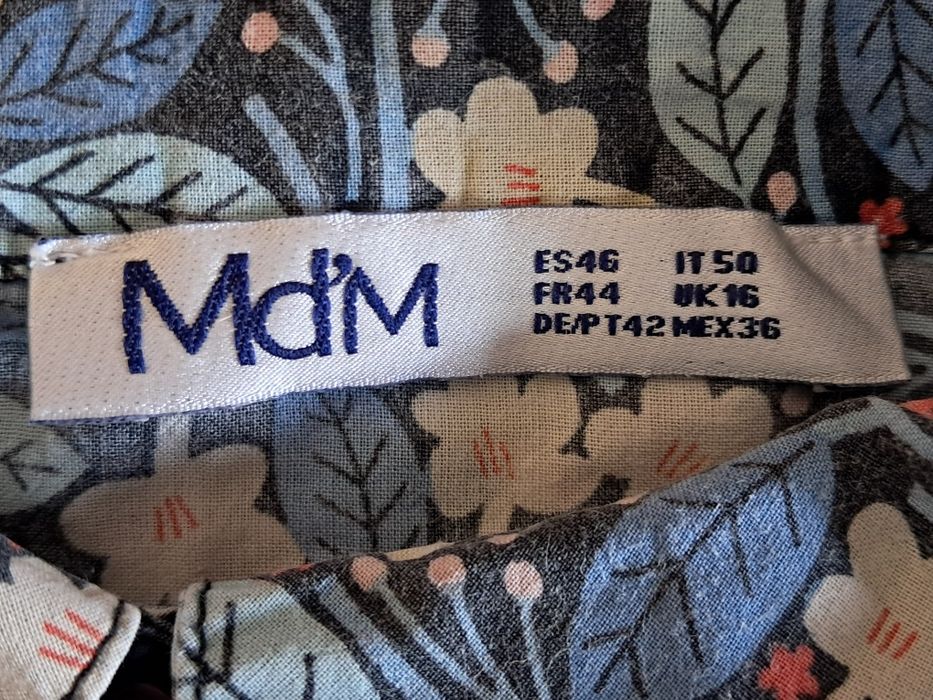 Camisa / Blusa de Botões Md'M 100% Algodão (Tam. 42 / XL) – Floral Azul