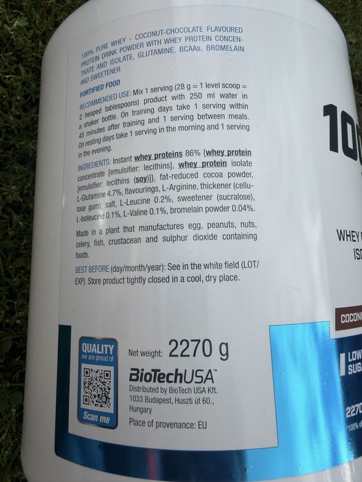 Tytuł: BioTechUSA 100% Pure Whey Coconut-Chocolate 2270 g – białko