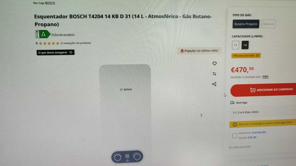 Esquentador BOSCH T4204 14 KB D 31 (14 L - Atmosférico - Gás Butano-Propano)