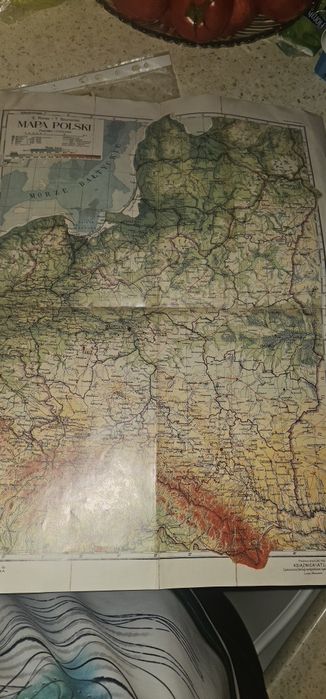 Mapa fizyczna Vintage polski okres około wojenny
