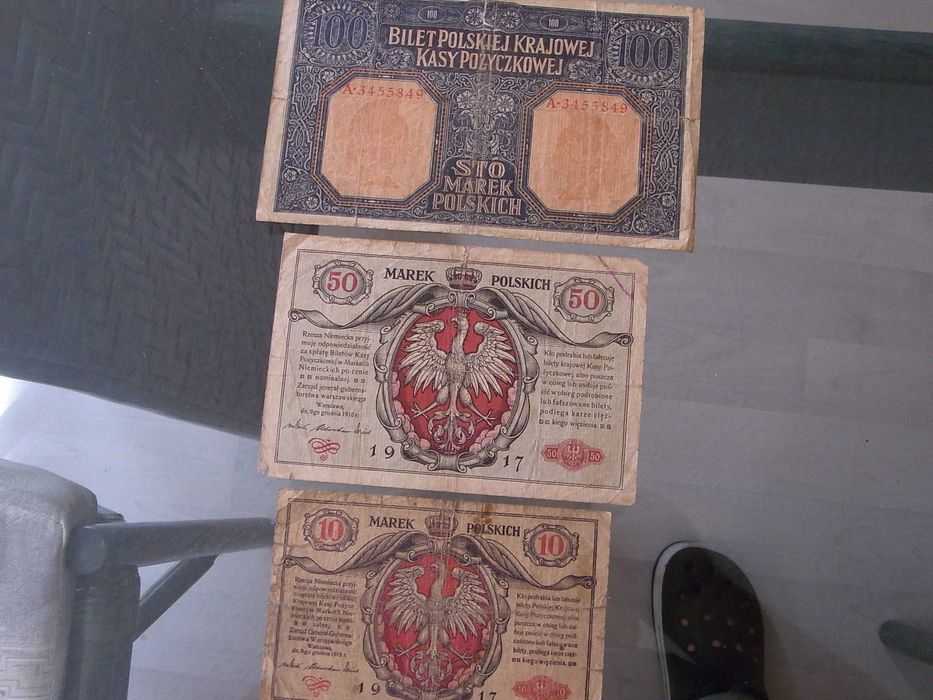 Trzy banknoty -10,50,100 Marki Polskie
