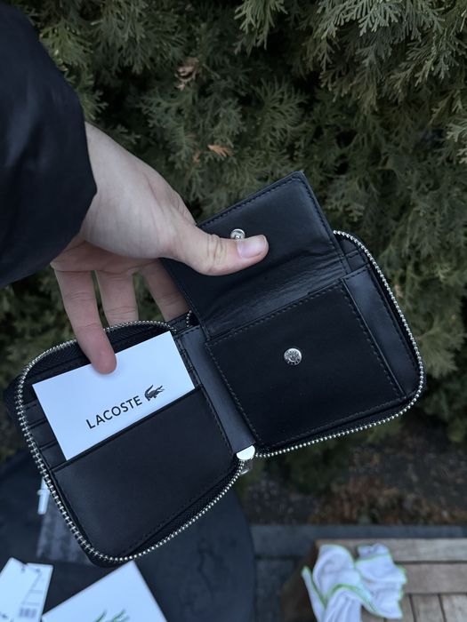 Гаманець Lacoste чоловічий шкіряний кошелек монетница Лакост чорний