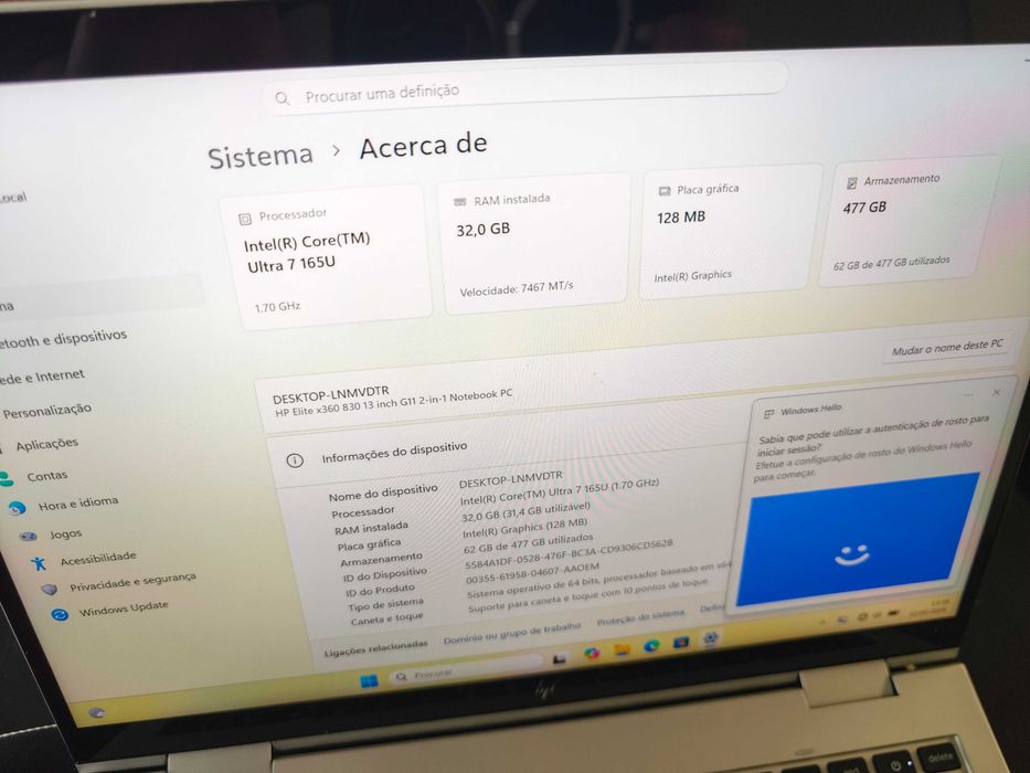 HP Elitebook 830 x360 G11 (Core Ultra 7, 32GB RAM, Teclado PT, com docking station)