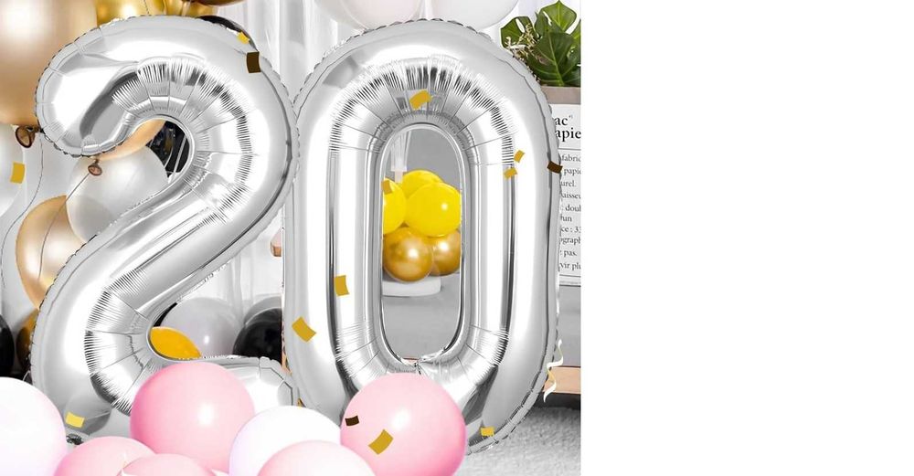 Srebrne Duże Balony Na 20 Urodziny - 100 Cm