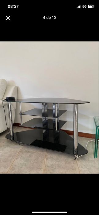 Móvel TV / Multimédia em vidro preto e metal