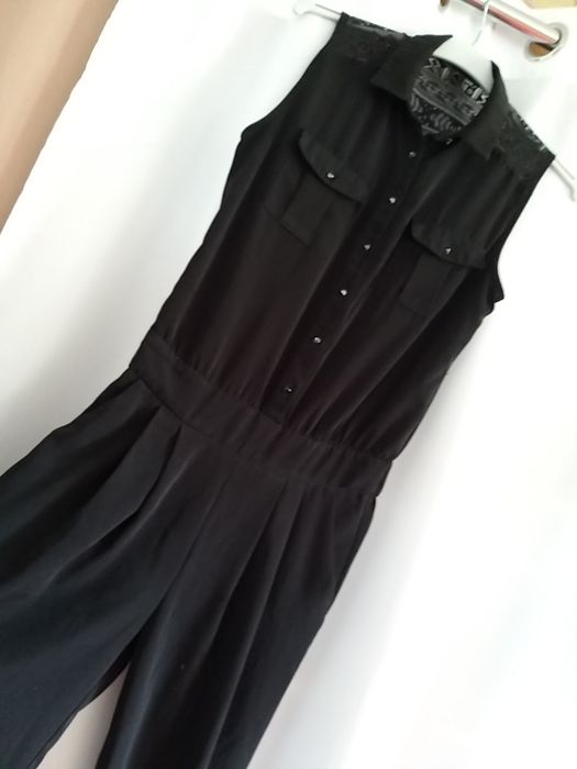 Kombinezon koronkowy tył lato czarny 36 spodnie
