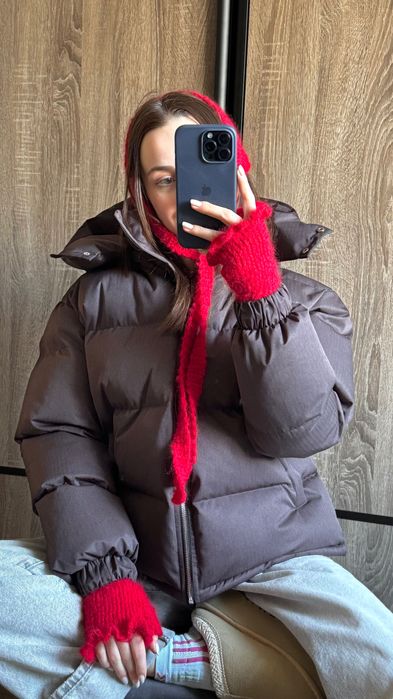 Шоколадний пуховик куртка на зиму коричневий матовий