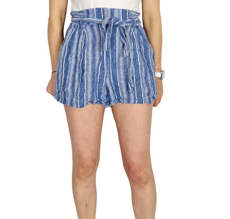 Lniane szorty w niebieskie pasy XS 34 H&M