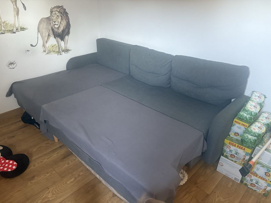 Kanapa L szara rozkładana narożnik