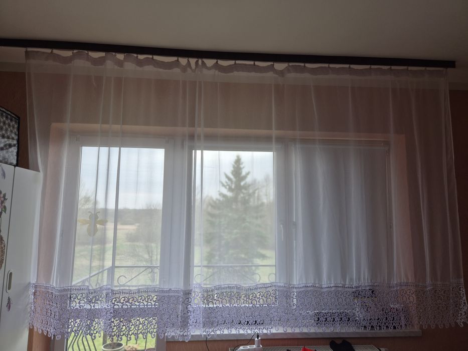 Firana śnieżnobiała gotowa woal z gipiurą jak nowa