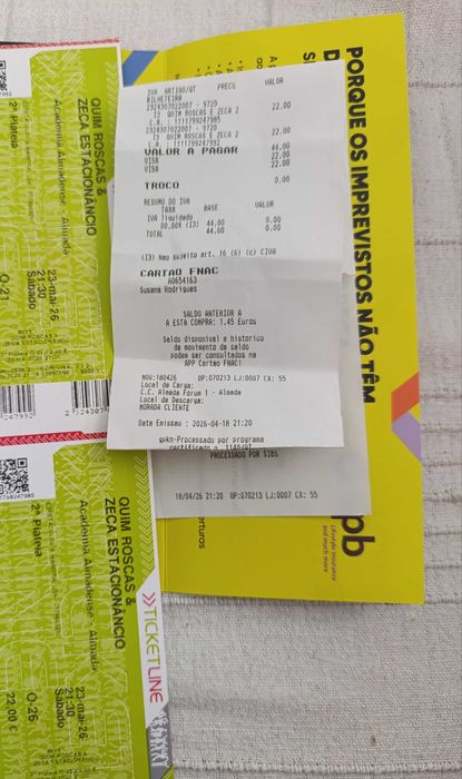 Bilhetes espetáculo (Quim Roscas e Zeca Estacionâncio)