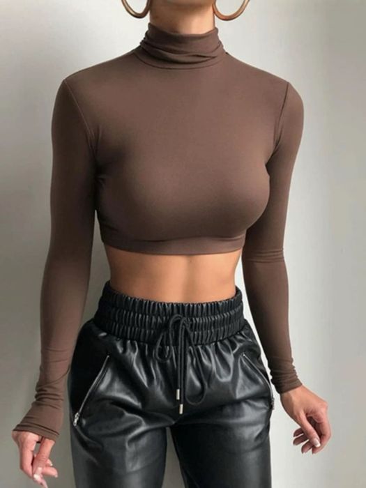 Кроп-топ гольф с горлом XS/S черный мокко коричневый шоколад