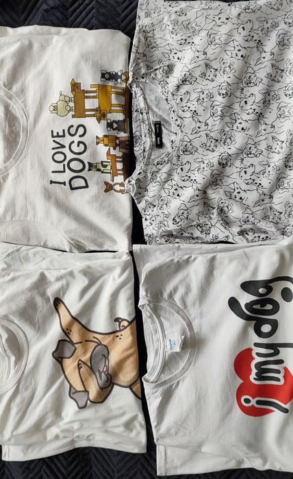 4 śliczne koszulki t-shirt z pieskami r. M-L dog