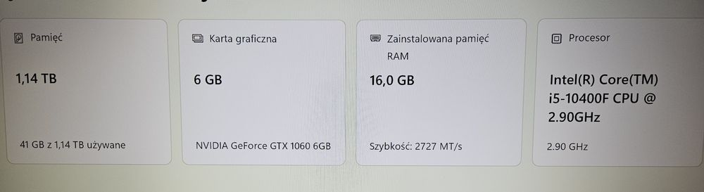 Komputer stacjonarny I5 10 gen, GTX 1060 6GB, 16GB Ram