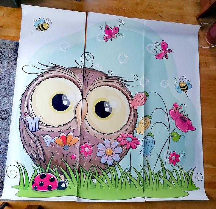 Fototapeta ścienna dziecięca, tapeta sowa, duża 2x2m