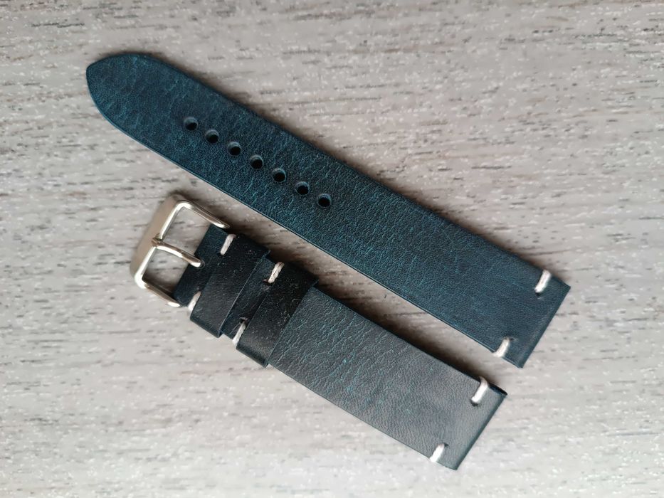 Skórzany pasek zegarka 22/20 mm granatowy antykowany