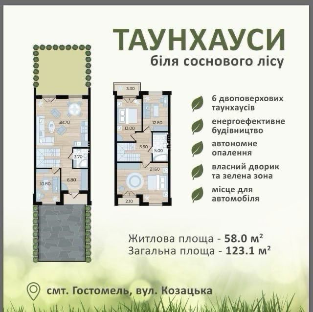 Таунхаус Гостомель на межі Бучі парк Щасливий