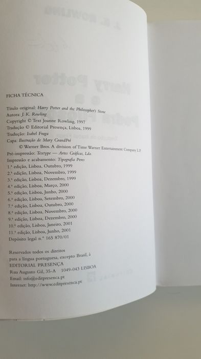 Harry Potter e a pedra filosofal livro
