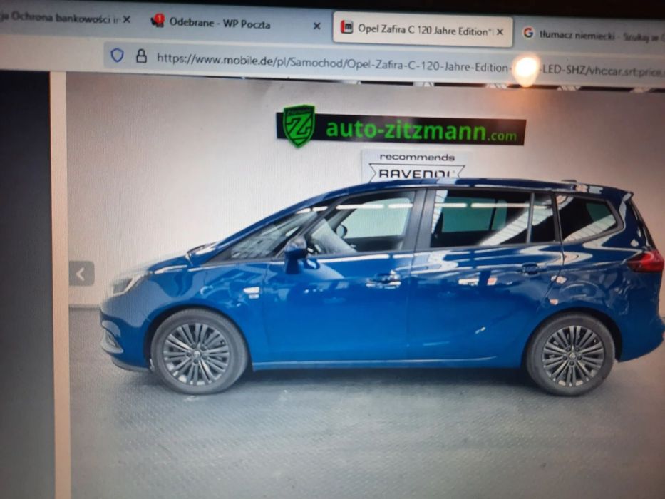 Opel Zafira Tourer Bezwypadkowy Automat 120 Jahre 2,0 CDTI