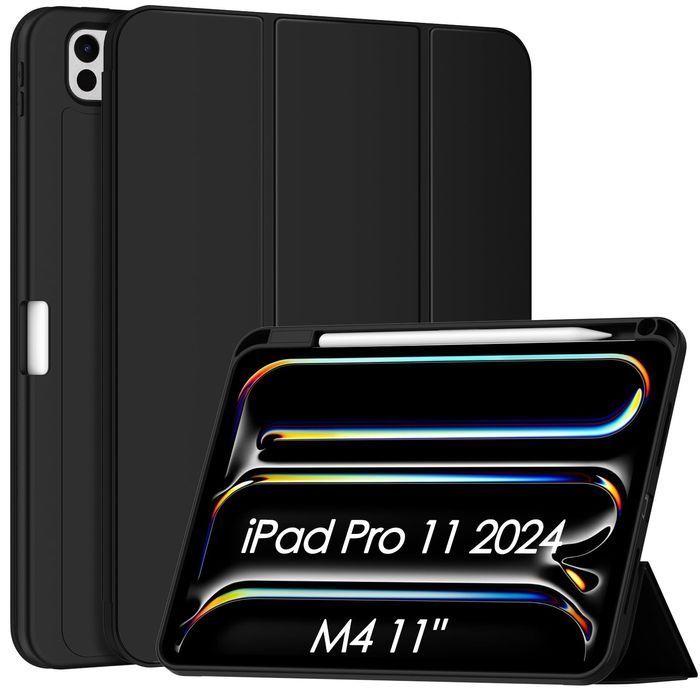 iPad Pro 11 2024 M4 Case - PU/TPU Auto Wake, Pencil, Black