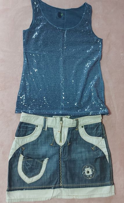 Джинсовая юбка и майка